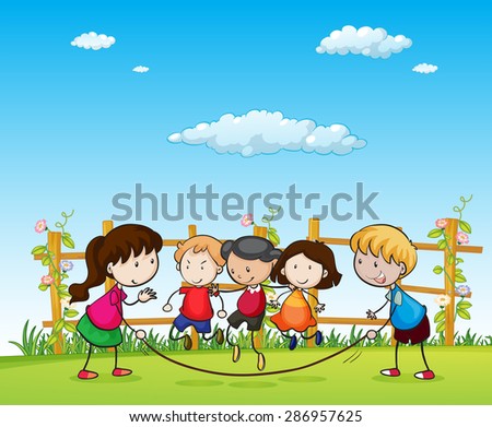 Jumping Kids Friends Children Fun Sun Stock Vector 212114992 - Shutterstock