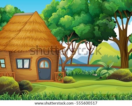 Wood Cabin Forest Illustration Stock Vector (Royalty Free) 555600517