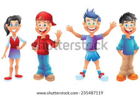 Kids Boys Girls Cartoon Characters Set Stock Illustration 235487212 ...