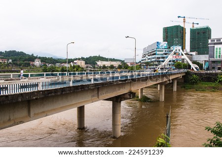 LAO CAI, VIETNAM - SEP 21, 2014: Chinese side of the International board point Lao Cai (VIetnam) - Ha Khau (China), one of the China - Vietnam International boarders