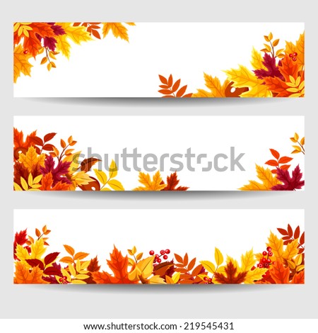 Set of three vector banners with colorful autumn leaves.