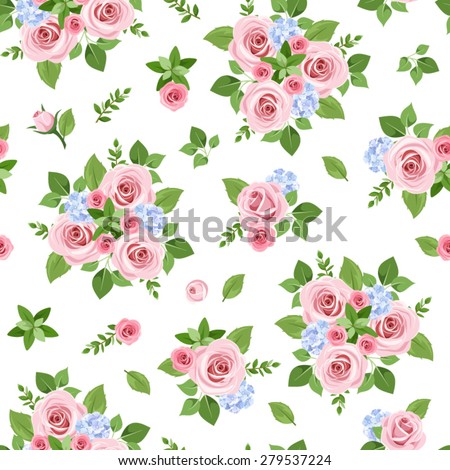 Vector Seamless Pattern Pink Roses Green Stock Vector 279537224 ...