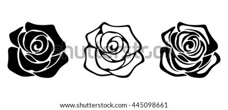 Set Three Vector Black Silhouettes Rose Stock Vector 445098661  Shutterstock