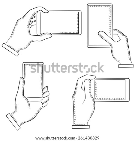 Hand Drawn Hands Mobile Phone Vector Stock Vector 354582434 - Shutterstock