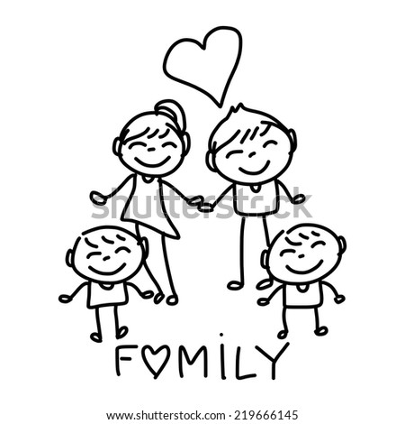 Hand Drawing Cartoon Happy Family Happy Stock Vector 155569247 ...