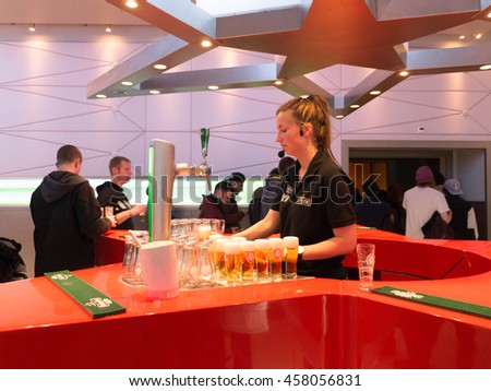 Amsterdam, The Netherlands, April 2016 : The Heineken Experience is a historic brewery and corporate visitor center for the internationally distributed Dutch pilsner, Heineken beer.