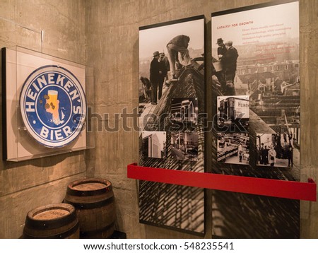 Amsterdam, The Netherlands, April 2016 : The Heineken Experience is a historic brewery and corporate visitor center for the internationally distributed Dutch pilsner, Heineken beer.