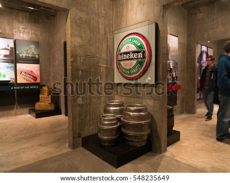 Amsterdam, The Netherlands, April 2016 : The Heineken Experience is a historic brewery and corporate visitor center for the internationally distributed Dutch pilsner, Heineken beer.
