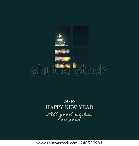 New years invitation, winter eve in the window template card . Vector illustration.