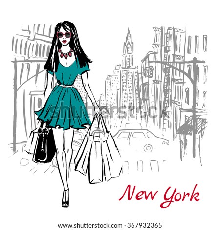 http://thumb7.shutterstock.com/display_pic_with_logo/1099286/367932365/stock-photo-artistic-hand-drawn-sketch-of-woman-walking-with-shopping-bags-on-street-in-new-york-usa-367932365.jpg