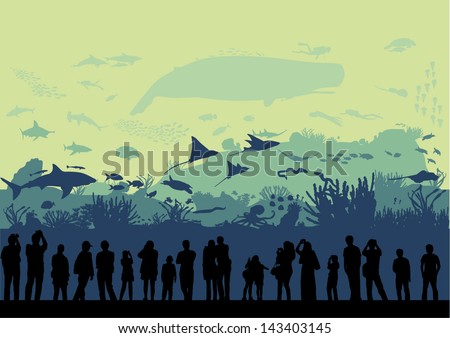 Underwater world aquarium, vector