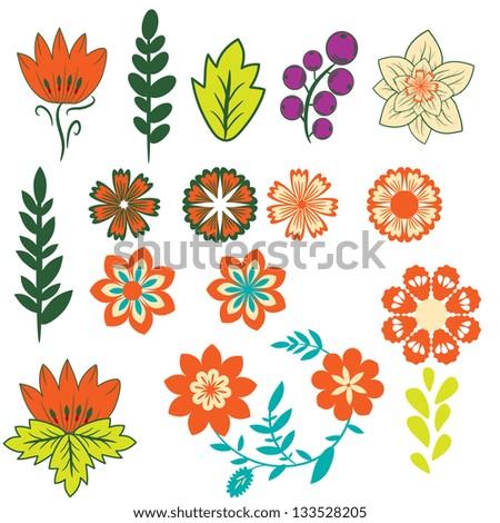 Decorative flowers and leaves collection