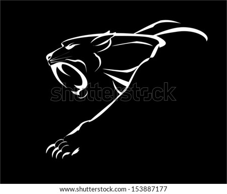 Fang Face Muscular Panther Roaring Crawling Stock Vector 153887177