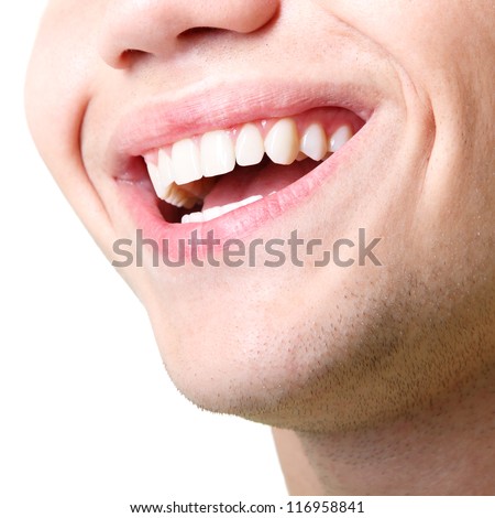 Beautiful wide smile of young man with great healthy white teeth ...