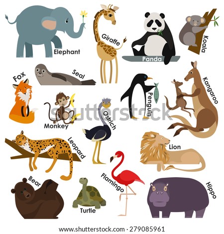 Set Zoo Cartoon Animals Icons Vector Stock Vector 279085961 - Shutterstock