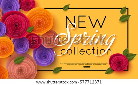 Spring banner with paper flowers for online shopping, advertising actions, magazines and websites. Vector illustration.