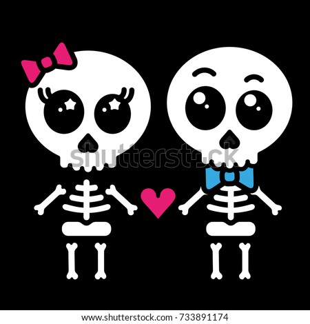 Download Cute Kawaii Skeleton Love Couple Boy Stock Vector 733891174 - Shutterstock