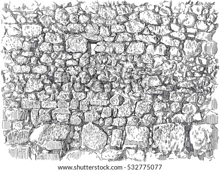 Sketch Old Stone Wall Stock Illustration 532775077 - Shutterstock