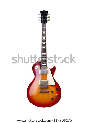 Beautiful sunburst electric guitar isolated on white background