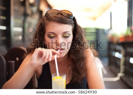 Woman Drinking Soda Straw Restaurant Stock Photo 58624930 - Shutterstock