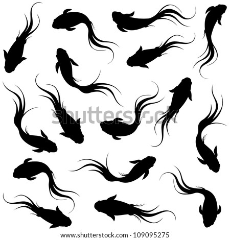 vector illustration of the silhouette floating goldfish