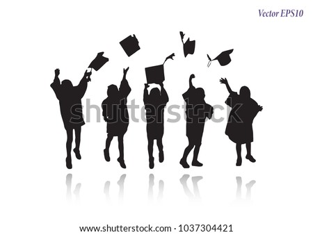 Kindergarten Graduation  Silhouette Child Throwing Caps 