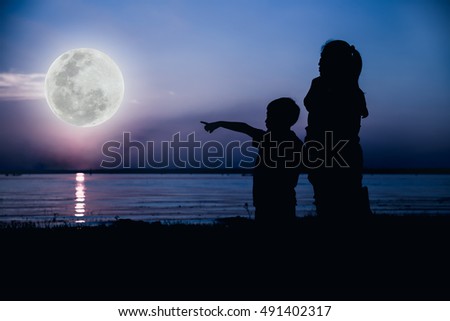 Silhouette Mother Son Enjoying View Riverside Stock Photo 491402317 ...