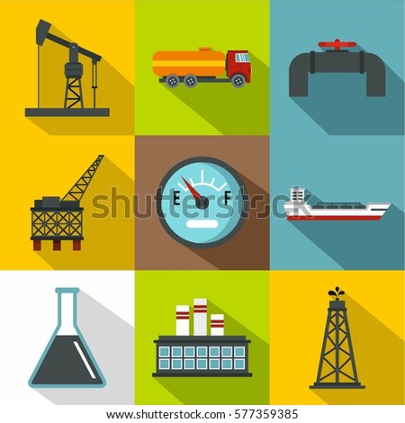 Petroleum icons set. Flat illustration of 9 petroleum icons for web