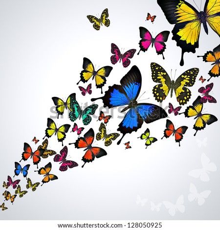 Swarm of butterflies flying background - stock photo