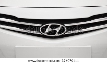 Novokuznetsk, Russia - March 22, 2016: Logotype of Hyundai corporation on car Hyundai Accent (Solaris)