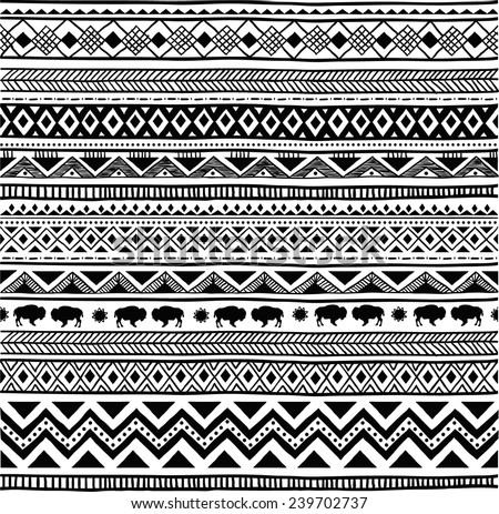 Aztec Tribal Seamless Black White Hand Stock Vector 239702737 ...