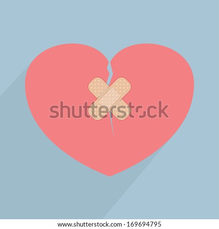 Broken heart with bandage, VECTOR, EPS10 - stock vector