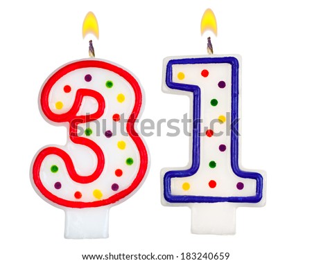 Birthday candles number thirty one isolated on white background - stock ...