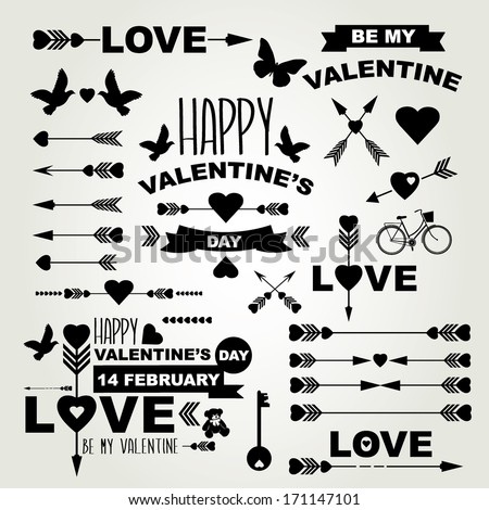 Valentine's Day set of symbols.Typography.Vector illustration.