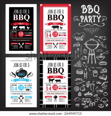 Barbecue party invitation. BBQ template menu design. Food flyer.