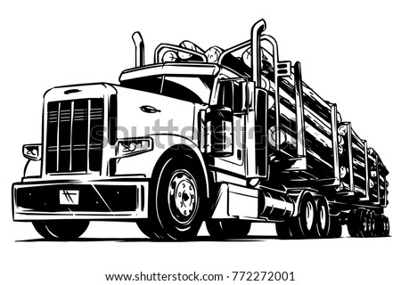 Logging Truck Black White Illustration Stock Vector ...