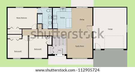 Split Level House  Floor Plan  Colored Stock Illustration 