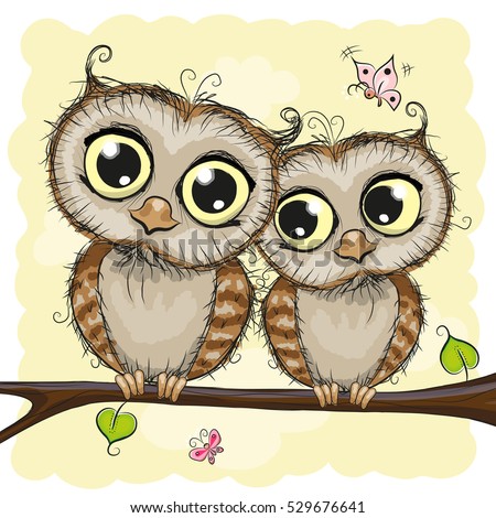 stock photo greeting card with two cute cartoon owls 529676641