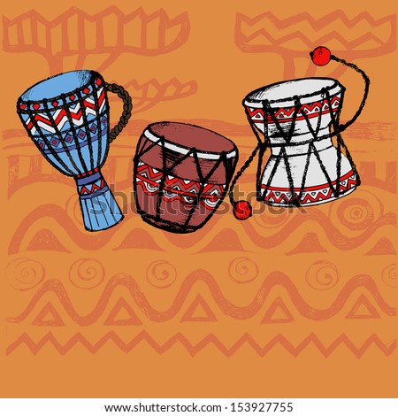 hand drawn african wooden drum - stock vector