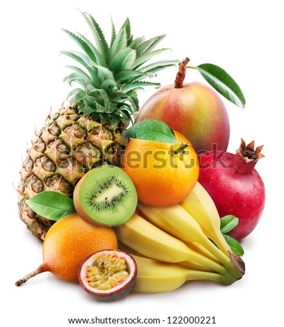 Exotic fruits on a white background.