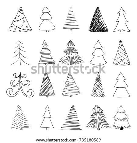 Set Christmas Trees Isolated On White Stock Vector 85536142 - Shutterstock