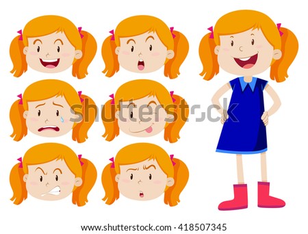Girl with different facial expressions illustration