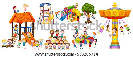 Happy kids playing at the playground illustration