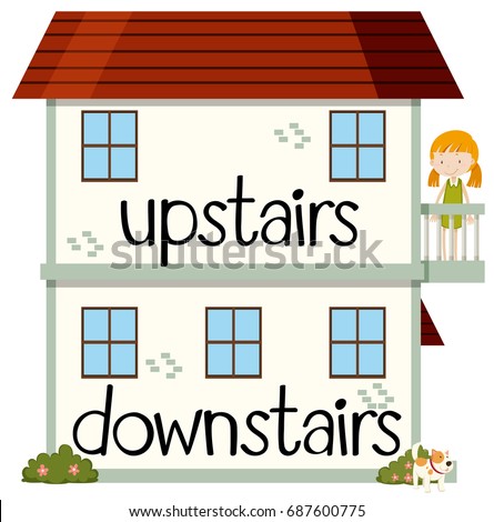 stock vector opposite wordcard for upstairs and downstairs illustration 687600775