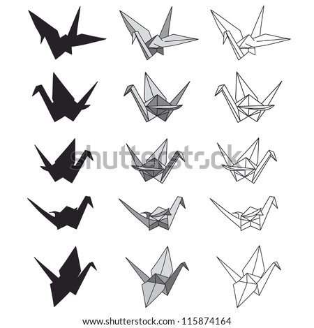 Set Paper Cranes On White Origami Stock Vector 115874164 - Shutterstock