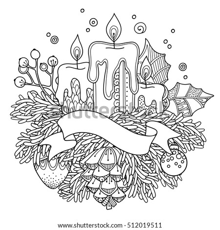 Magic Christmas New Year Composition In Doodle Style Floral Ornate Tribal
