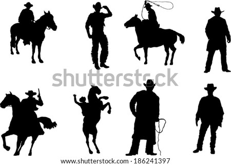 Set Cowboy Silhouette Stock Vector 186241397 - Shutterstock