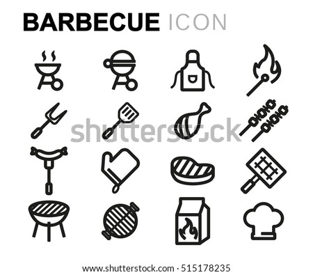 Vector line barbecue icons set on white background