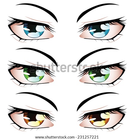 Set of manga, anime style eyes of different colors. - stock vector