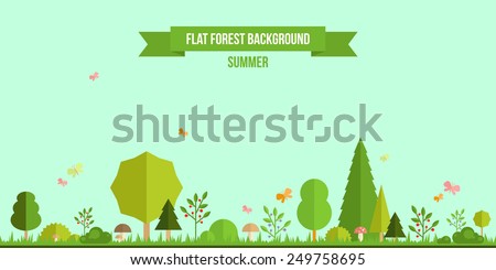 Summer forest flat background. Simple and cute landscape for your design